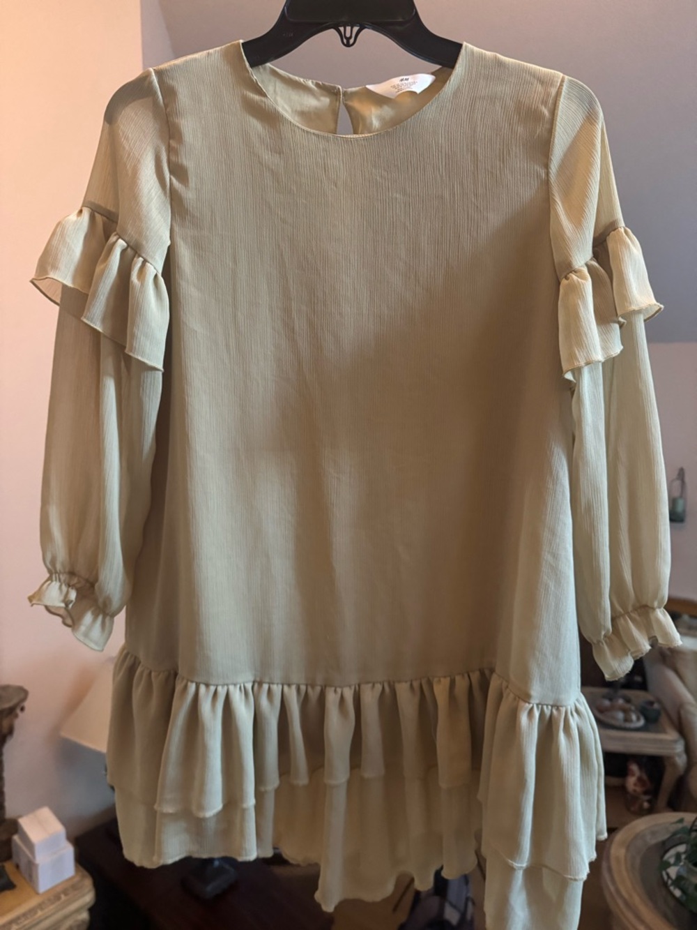 H&M Sage Green Ruffled Long Sleeve Tunic